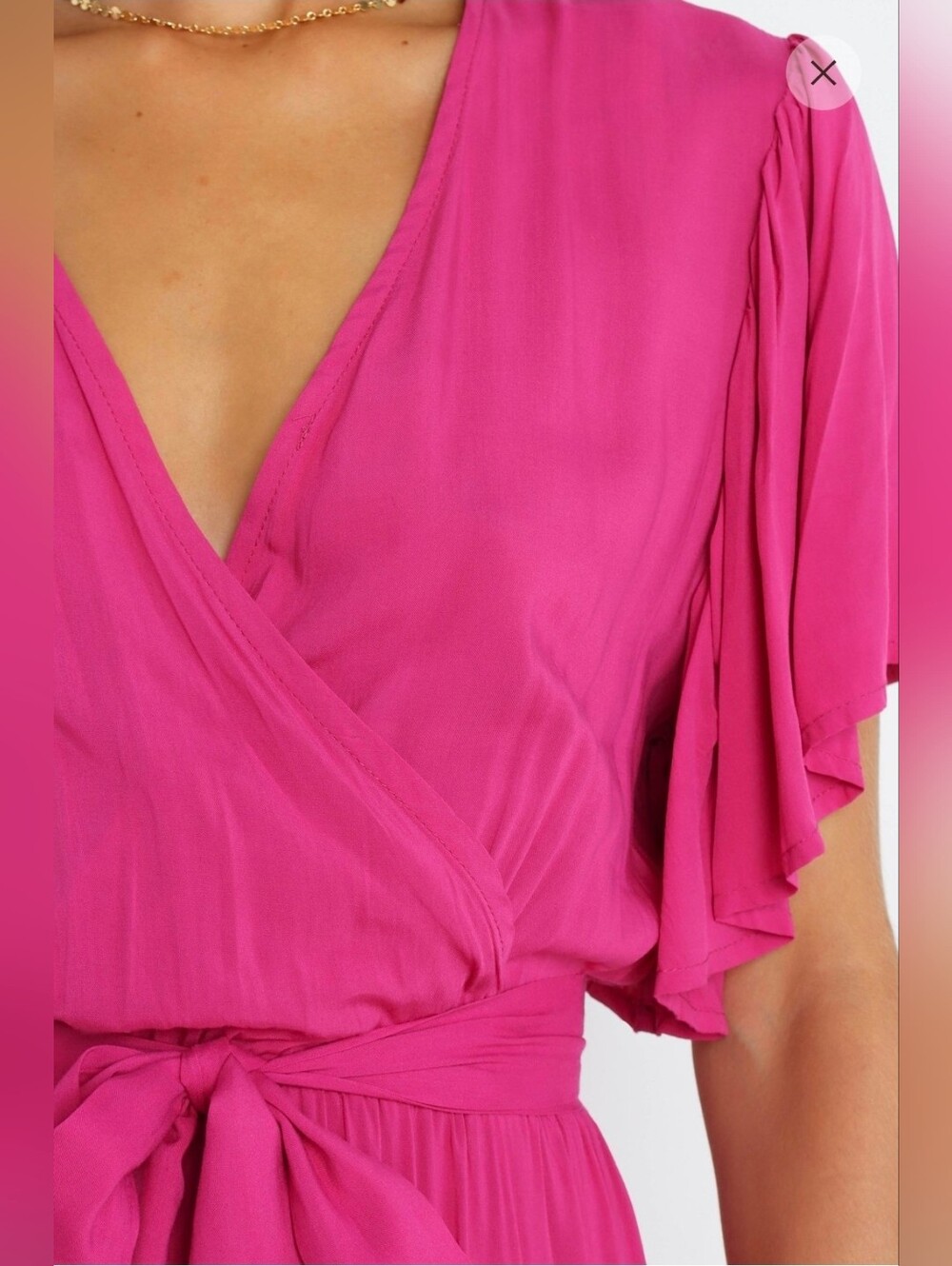Petal & Pup Flutter Sleeve Wrap Midi Dress in Fuchsia - Picture 2 of 4